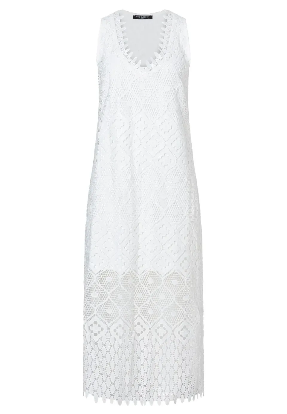Ana Alcazar Wabora midi abito pizzo bianco scollo V