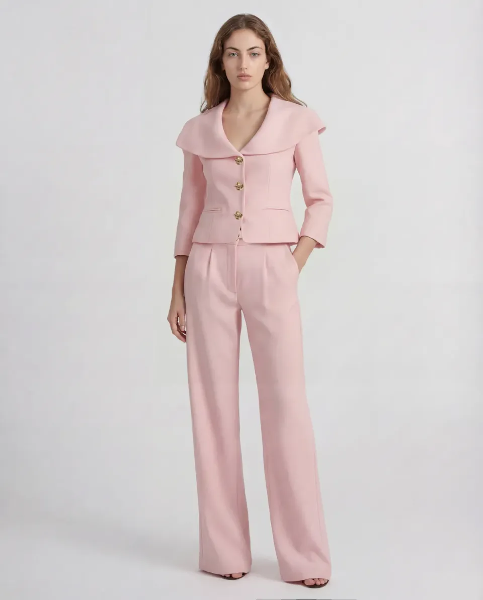 Violante Nessi Rota pantaloni rosa lana double crêpe