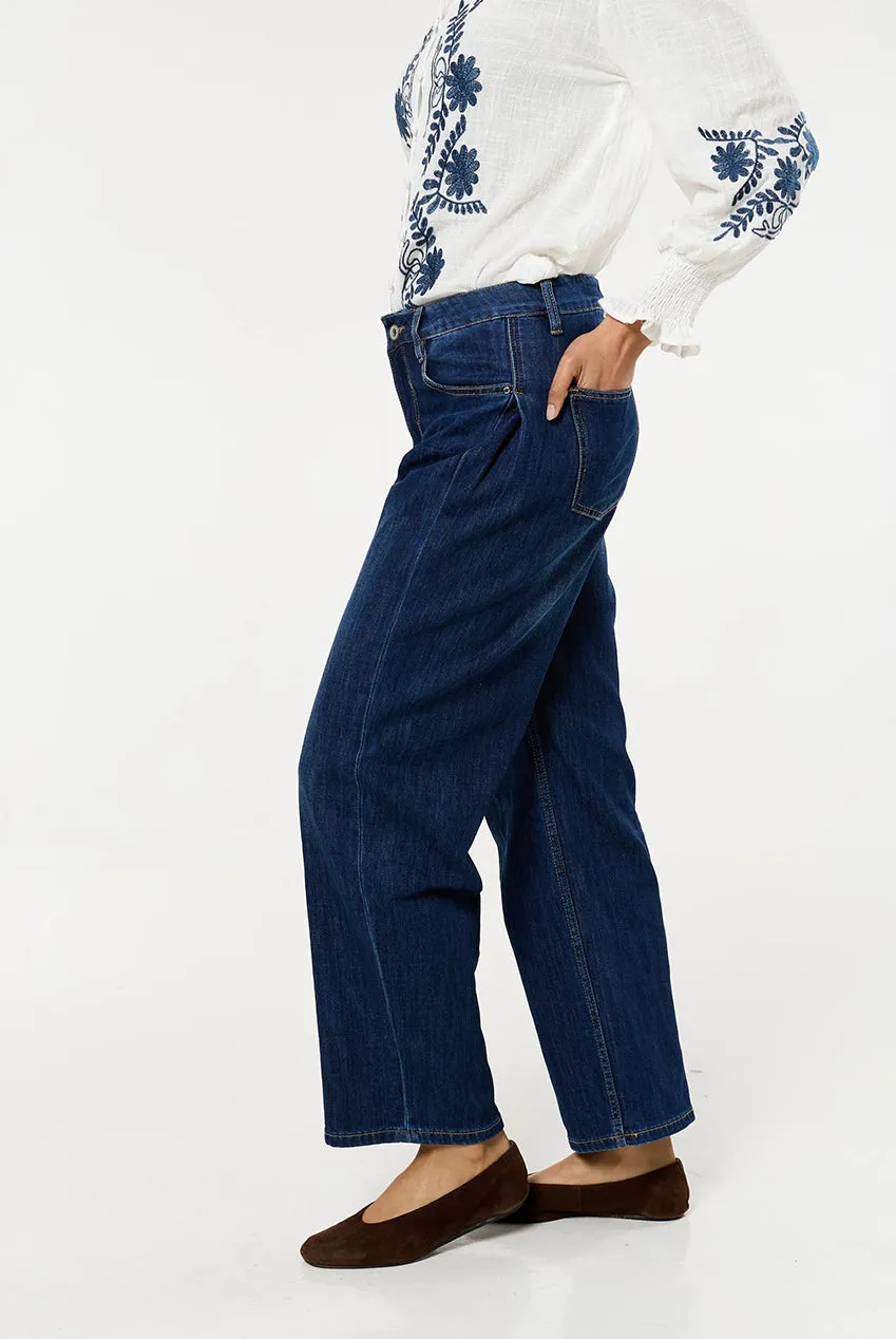 Liquorish Wide Leg jeans donna blu lavaggio scuro
