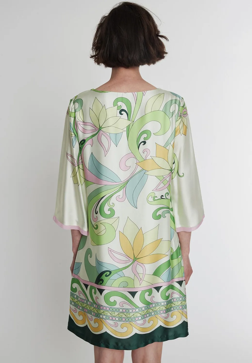 Ana Alcazar Pecane abito tunica raso fiori menta