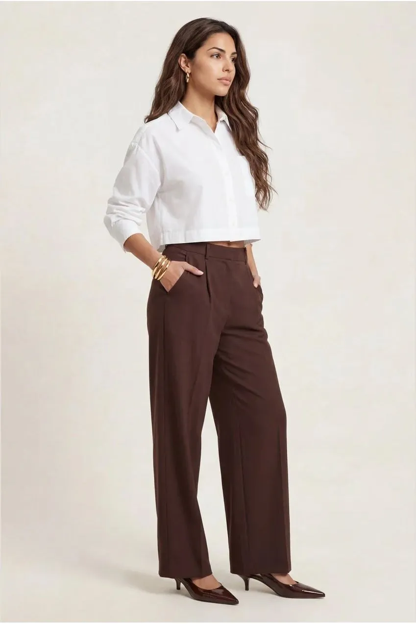 Urban Bliss Pantaloni Lino Marroni Gamba Larga