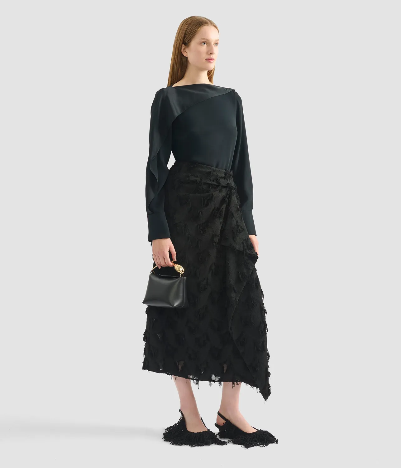 Erdem Draped Satin Cady Long Sleeve Blouse camicia nera