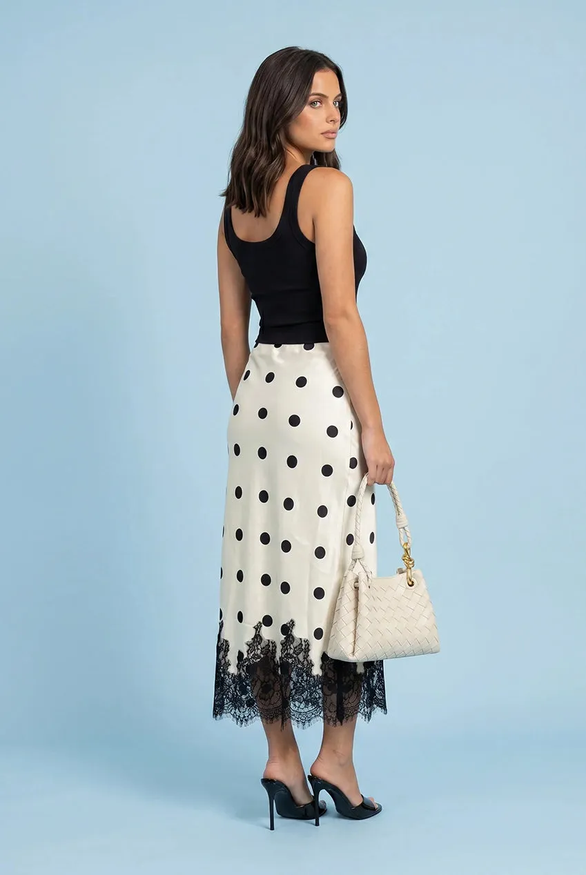 Urban Bliss Gonna Lunga Bianca Pois con Pizzo