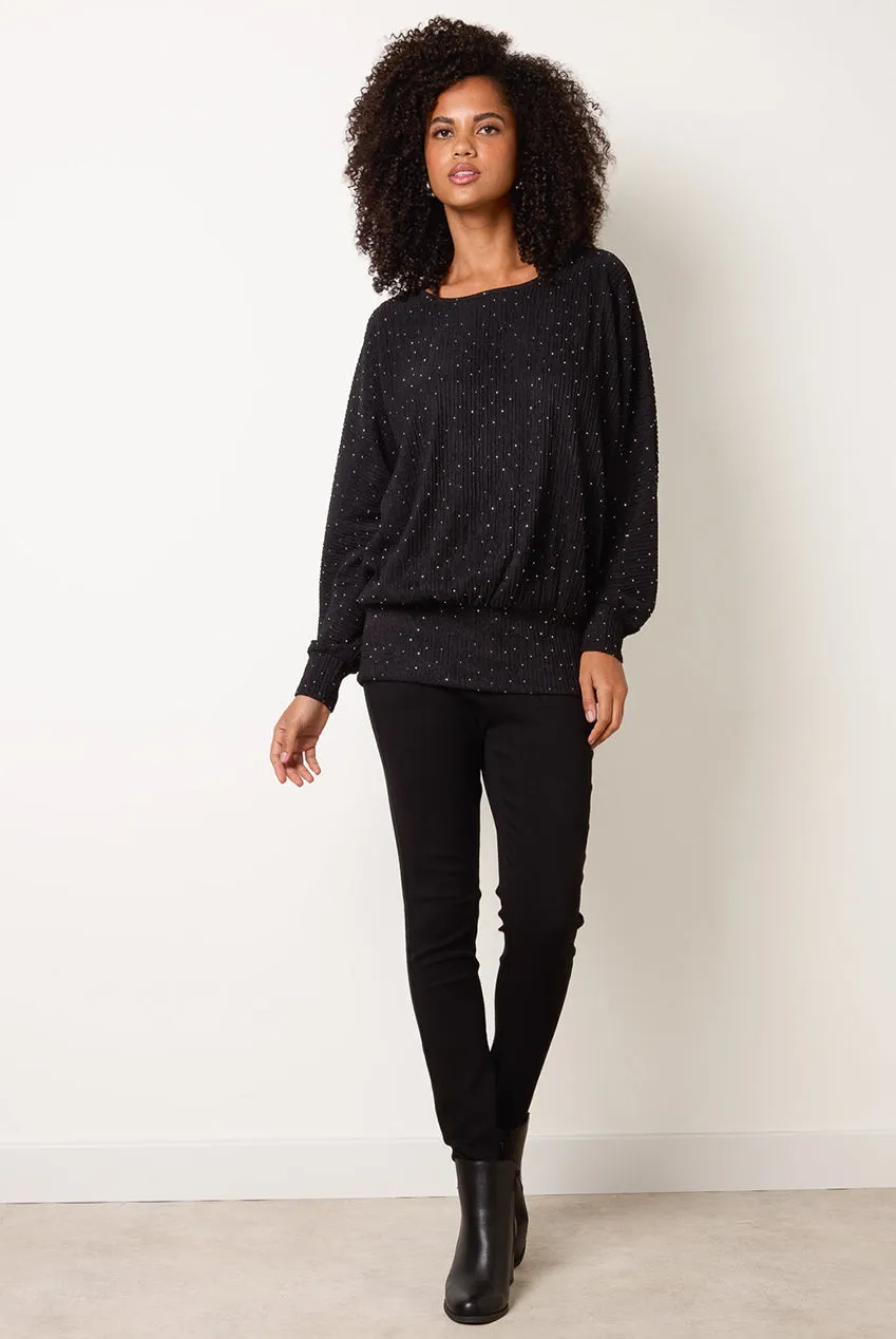 Blue Vanilla Rhinestone Batwing top nero strass