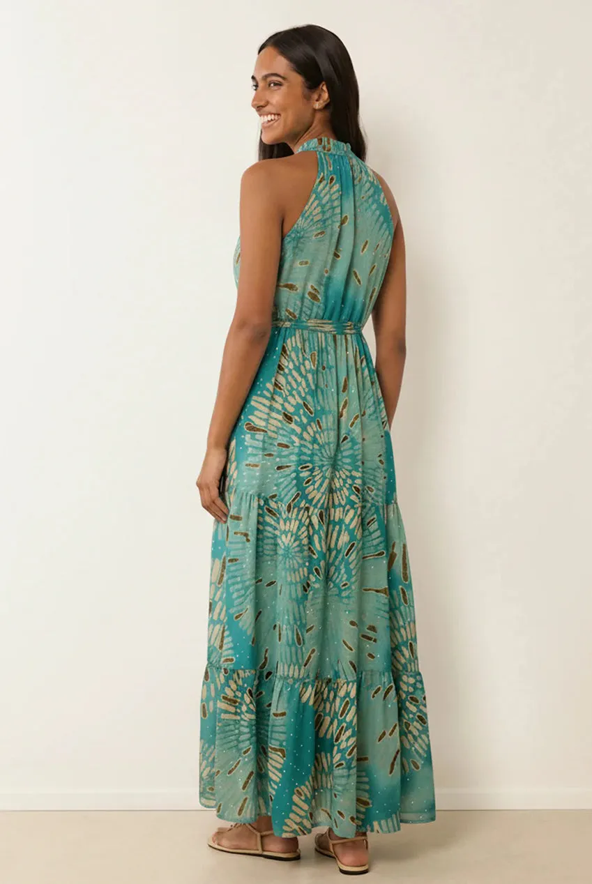 Blue Vanilla abito maxi acqua con strass S/M