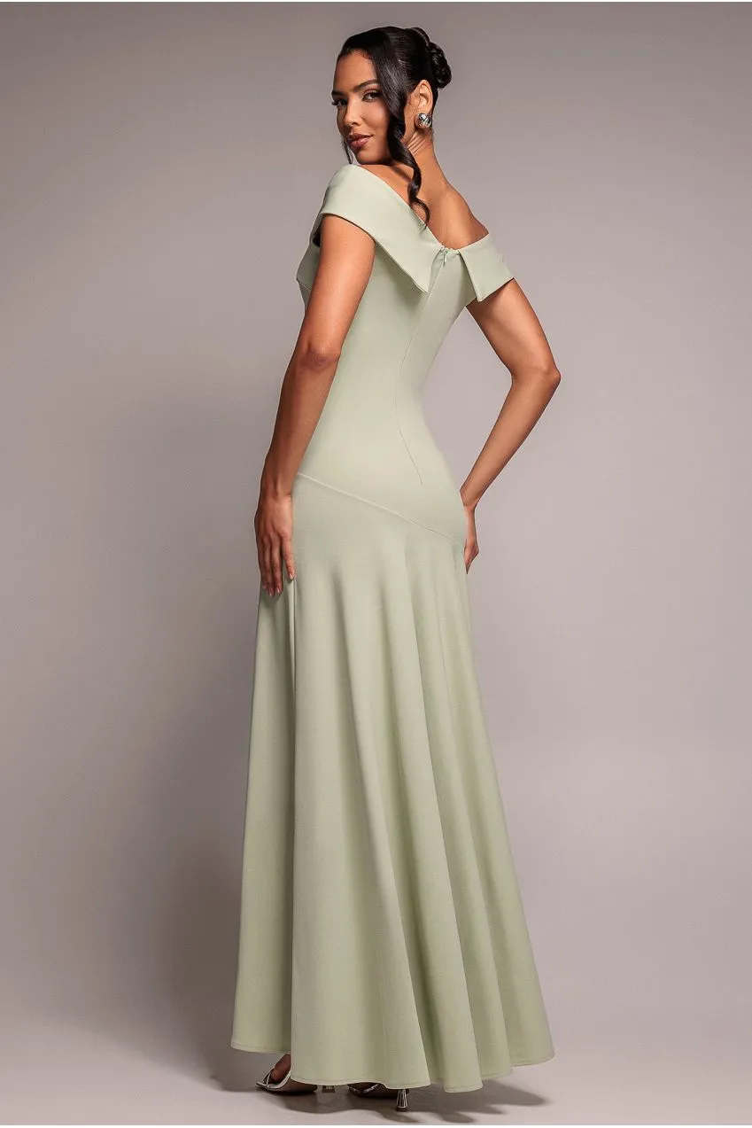 Goddiva Off Shoulder Split abito maxi verde salvia scuba