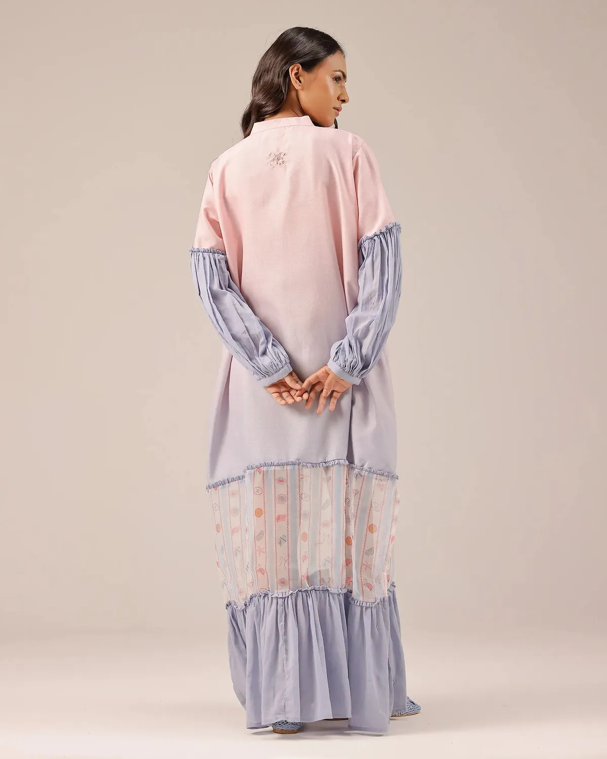 Our Dve Palm Whisper tunica lino rosa-blu collo mandarino