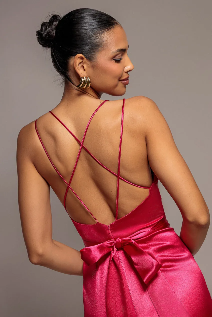 Goddiva Satin Cowl Neck tuta cerise raso