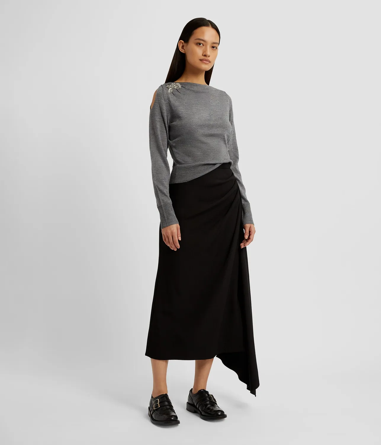 Erdem Drape Detail Knit Jumper maglione lana grigio
