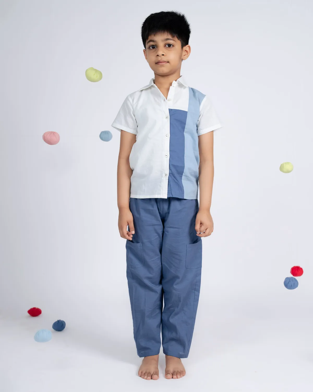 Our Dve Urban Boy completo bambino camicia pantalone blu cotone