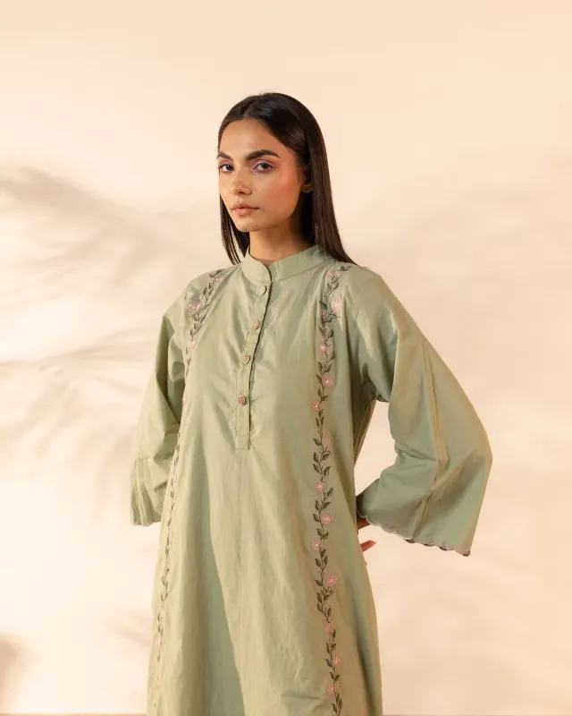 Our Dve Bloomberry vestito cotone verde chiaro ricamato