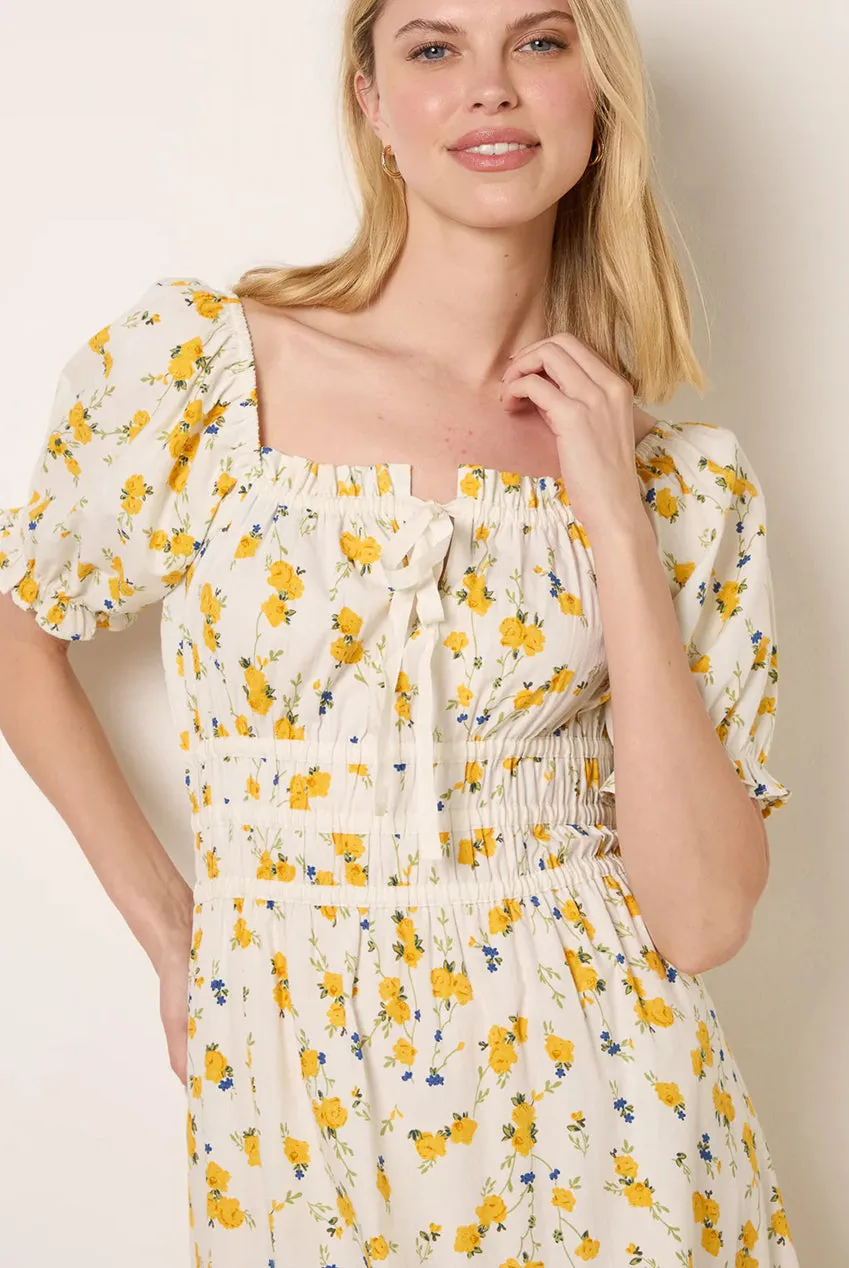 Blue Vanilla Ditsy Floral abito midi limone cotone