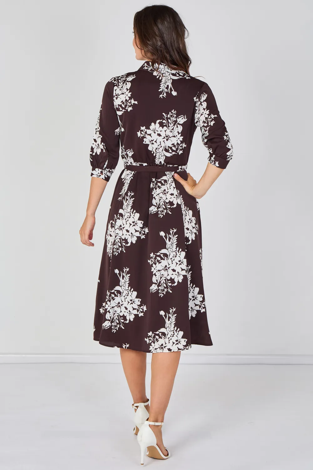 LOVE SUNSHINE Bouquet abito camicia midi marrone fiori