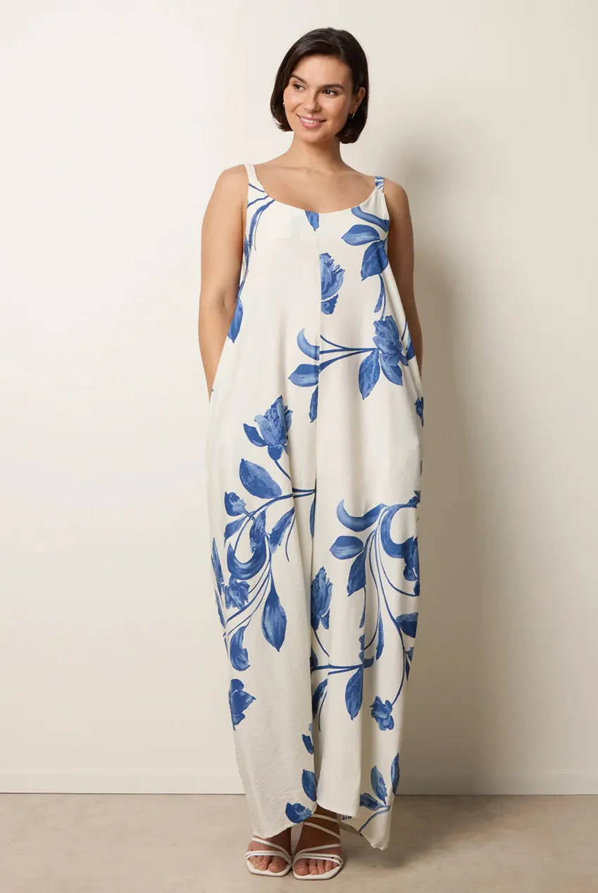 Blue Vanilla Floral Print tuta larga blu M/L viscosa
