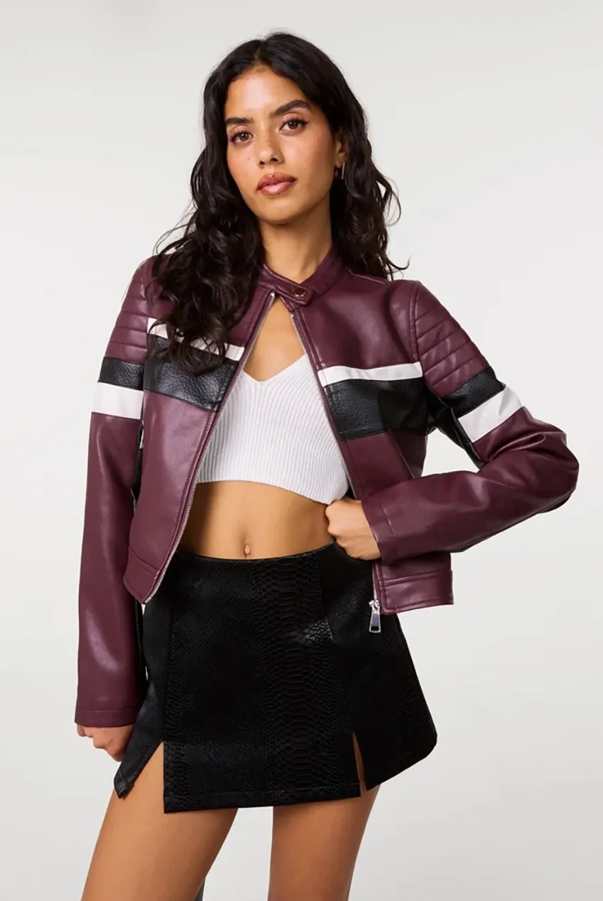 Pink Vanilla Motocross giacca biker cropped bordeaux ecopelle