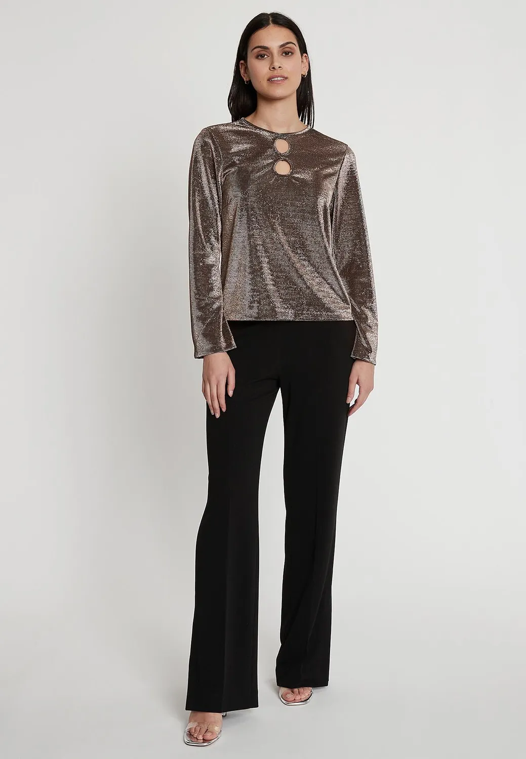 Ana Alcazar Ikoly top lurex maniche lunghe ritagli