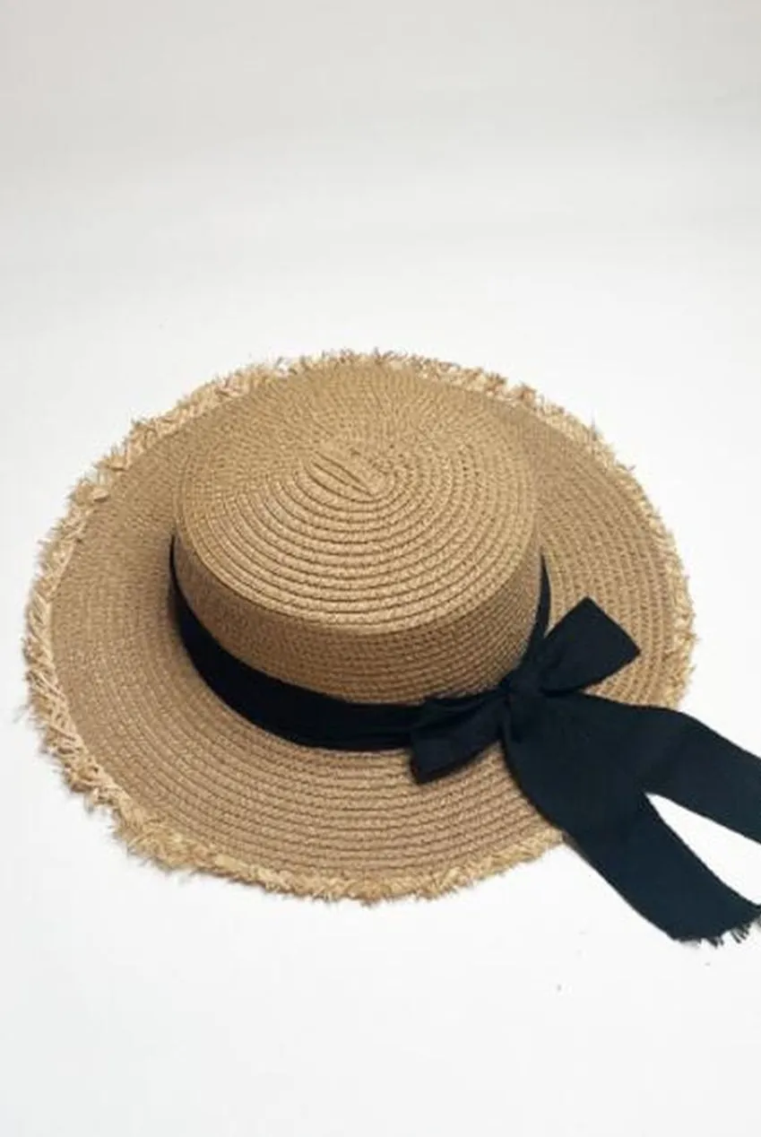 Goddiva SVNX cappello paglia beige fiocco nero taglia unica