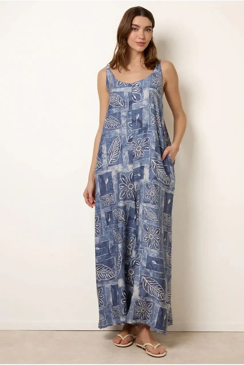 Blue Vanilla Tuta Fiori Blu Oversized Jumpsuit Viscosa M/L