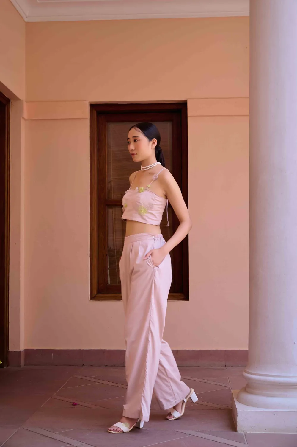 Our Dve Alfie set coordinato rosa top pantaloni cotone