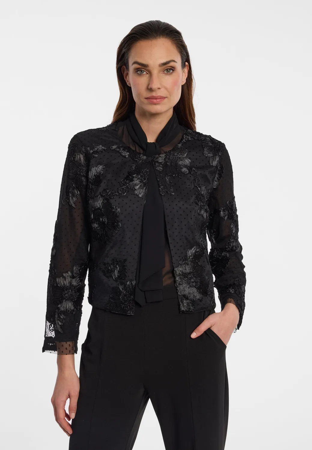 Ana Alcazar Elvie giacca nera fiori chiffon