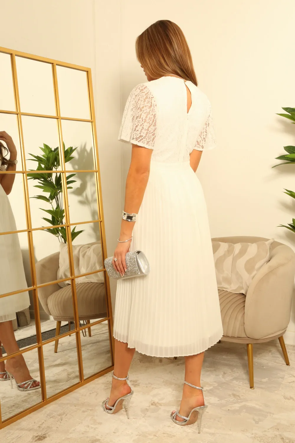 Double Second Fixed Wrap abito pizzo bianco chiffon