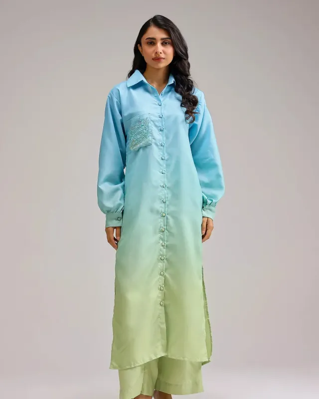 Our Dve Blush set kurta azzurro sfumato lino