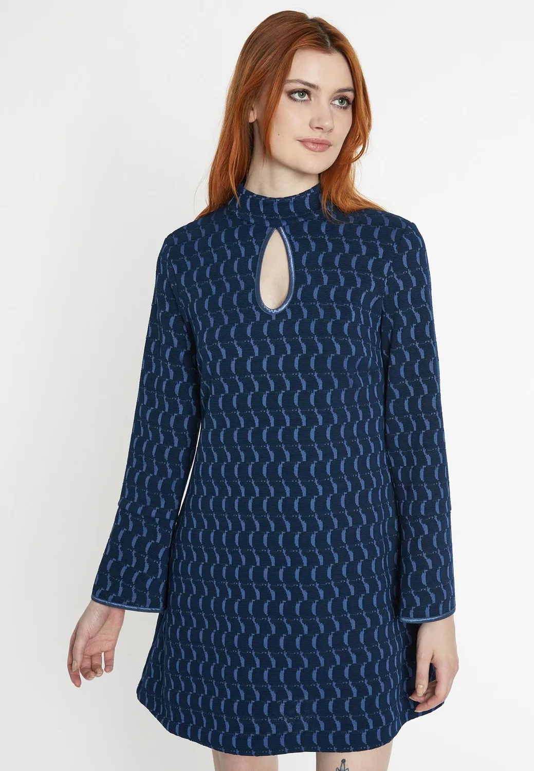 Ana Alcazar Siwea abito svasato jacquard blu viola