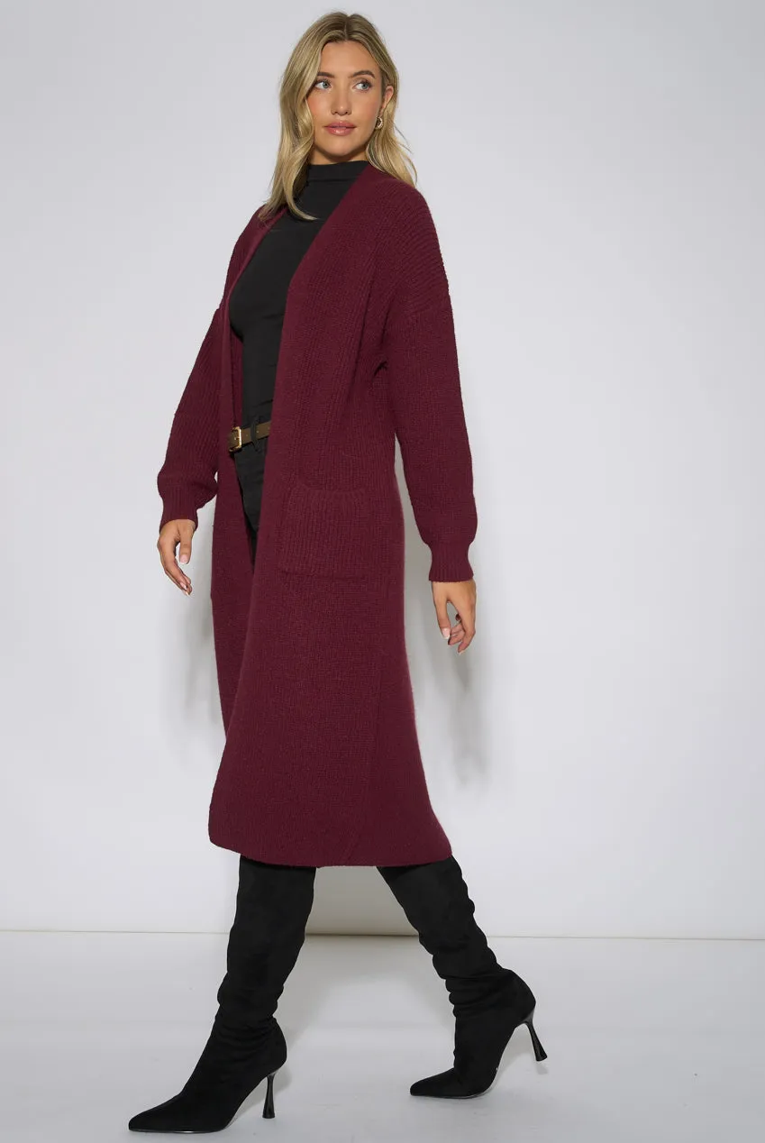 Gini London cardigan lungo berry maglia senza chiusura