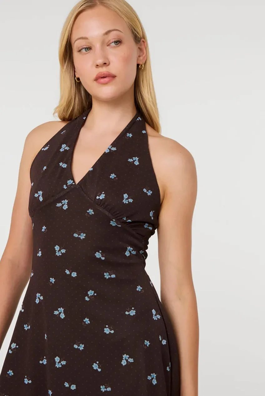 Pink Vanilla Halter mini abito cioccolato pois floreale