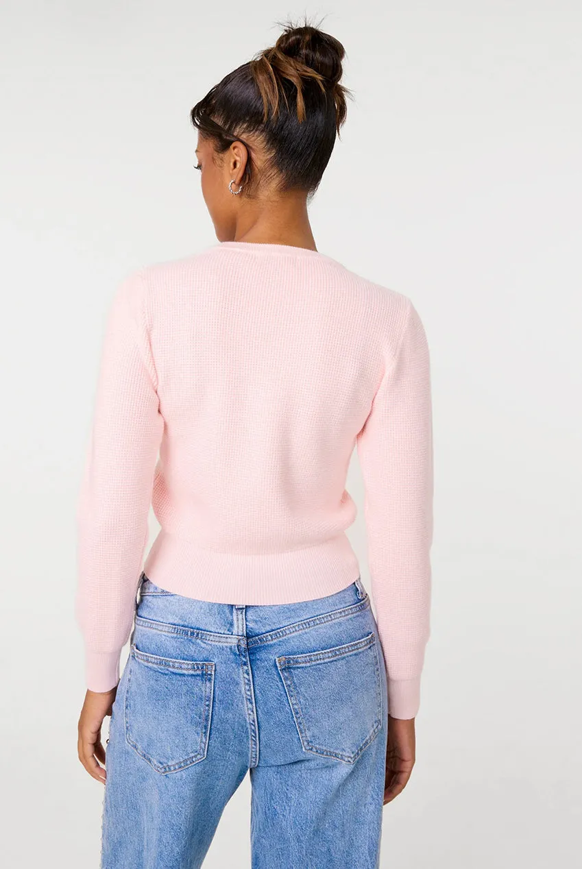 Pink Vanilla maglione rosa scollo rotondo waffle