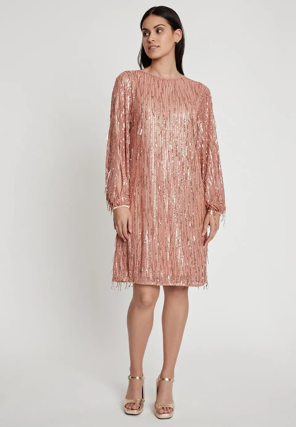 Ana Alcazar Ibies vestito paillettes rosa cipria
