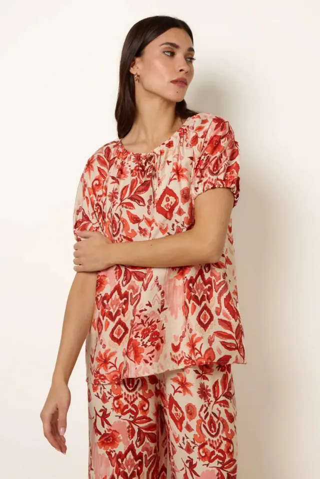 Blue Vanilla Watercolour Floral Print top arancione