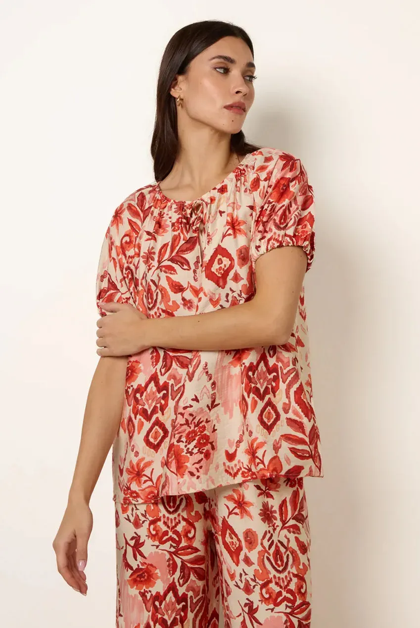 Blue Vanilla Watercolour Floral Print top arancione