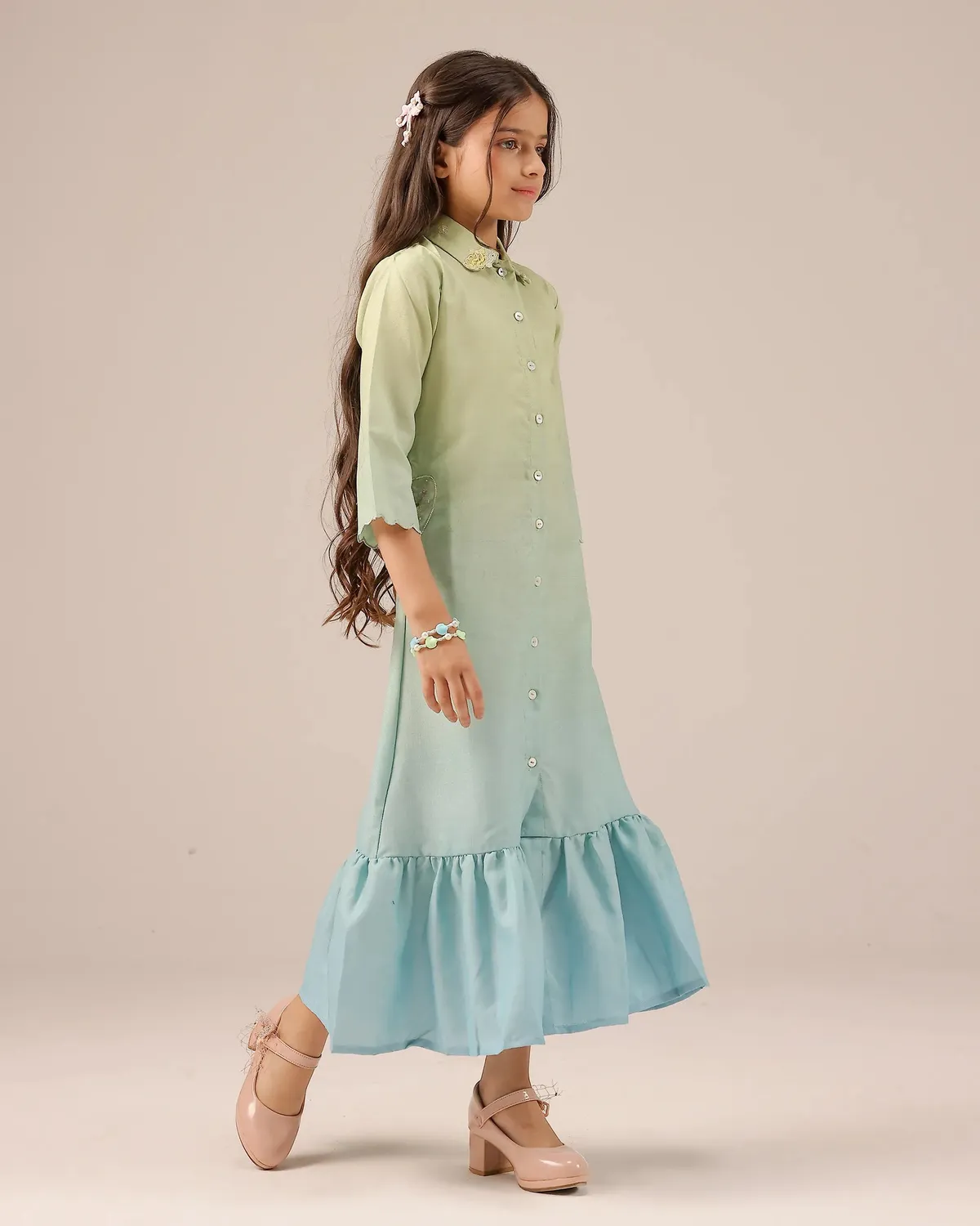 Our Dve Tropical Sorbet Seafoam abito bimba verde blu lino