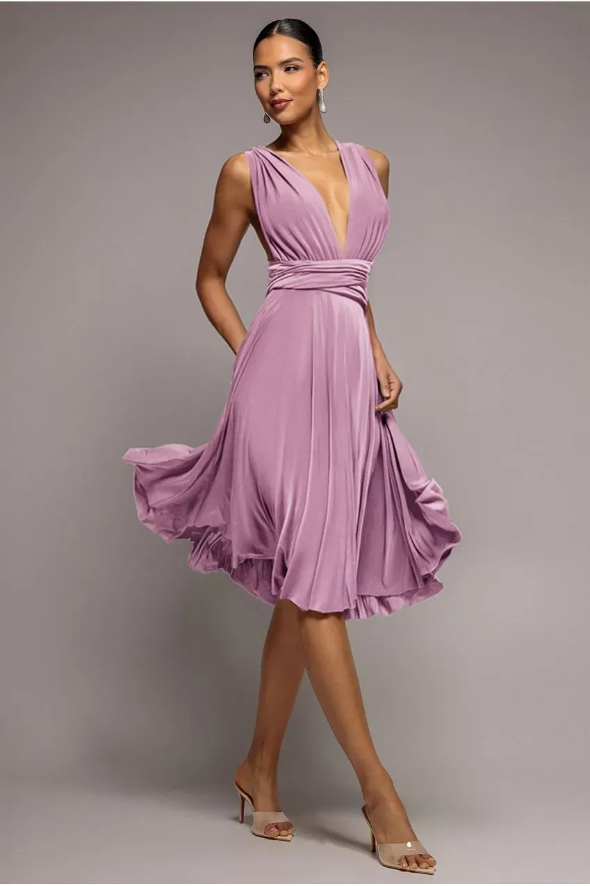 Goddiva Soft Touch abito midi rosa cipria multistile
