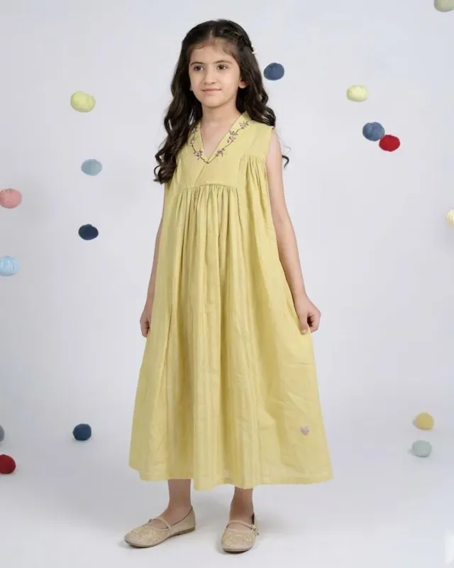 Our Dve Poppy vestito bambina giallo ocra cotone