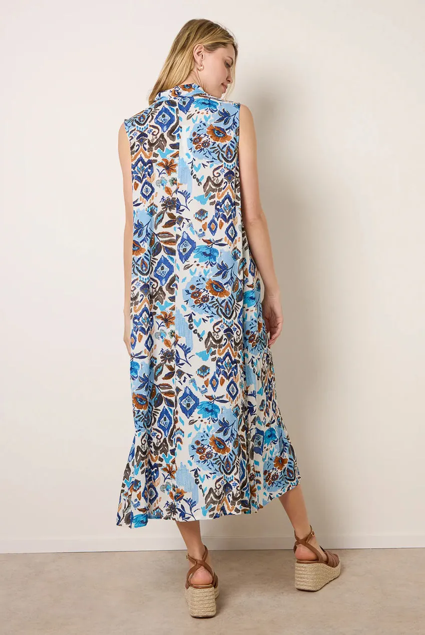 Blue Vanilla vestito maxi blu floreale scollo V