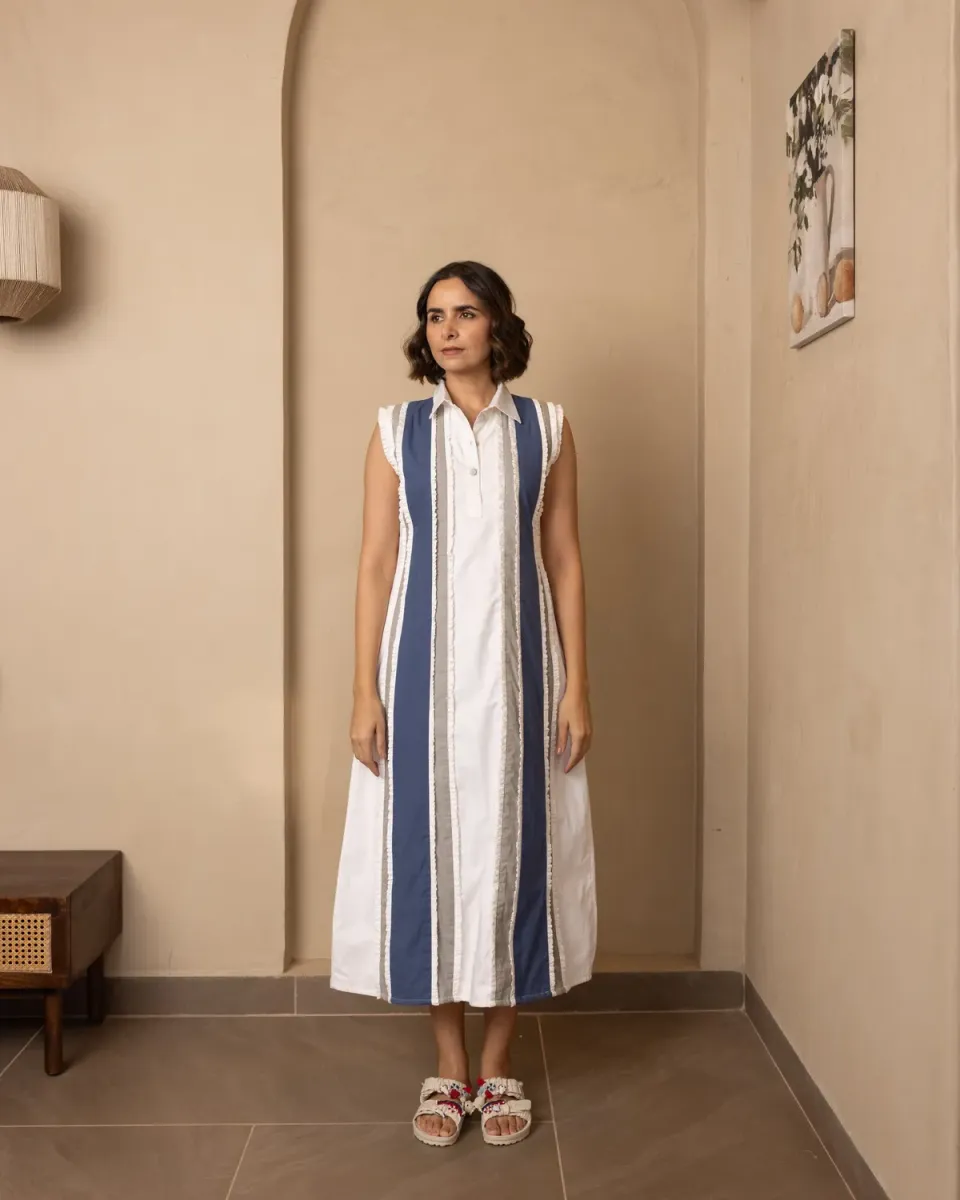 Our Dve Seraph Abito Popeline Beige Blu 50 Pollici