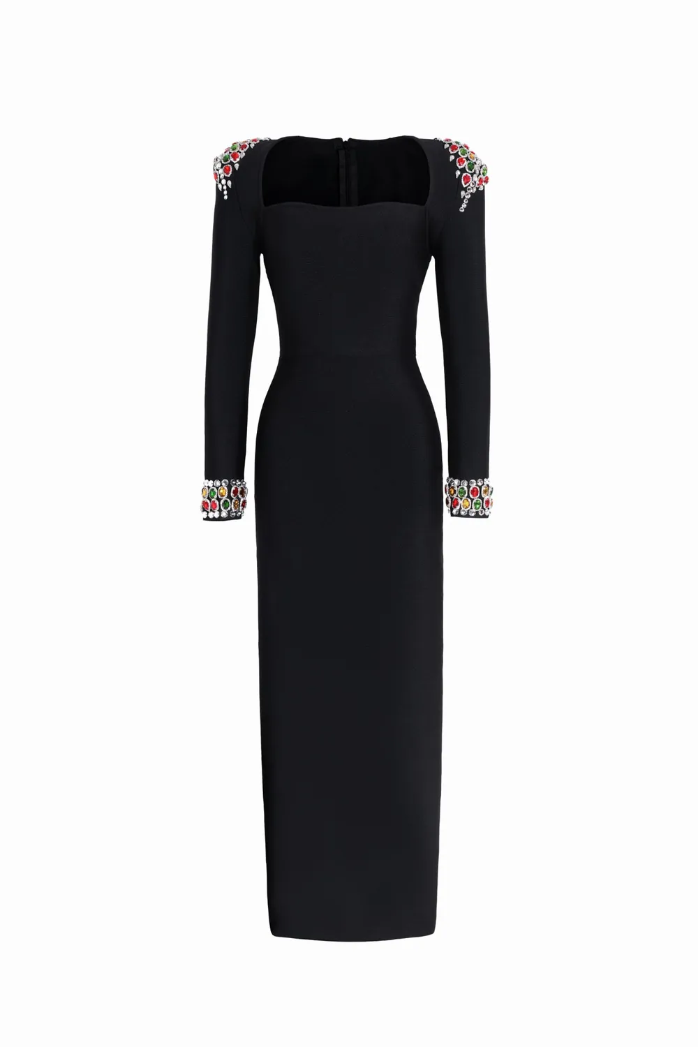 Bella Barnett Niaca abito midi nero bandage strass maniche lunghe