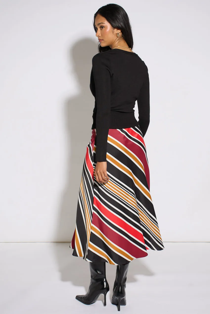 Gini London Black Stripe gonna midi nera in raso