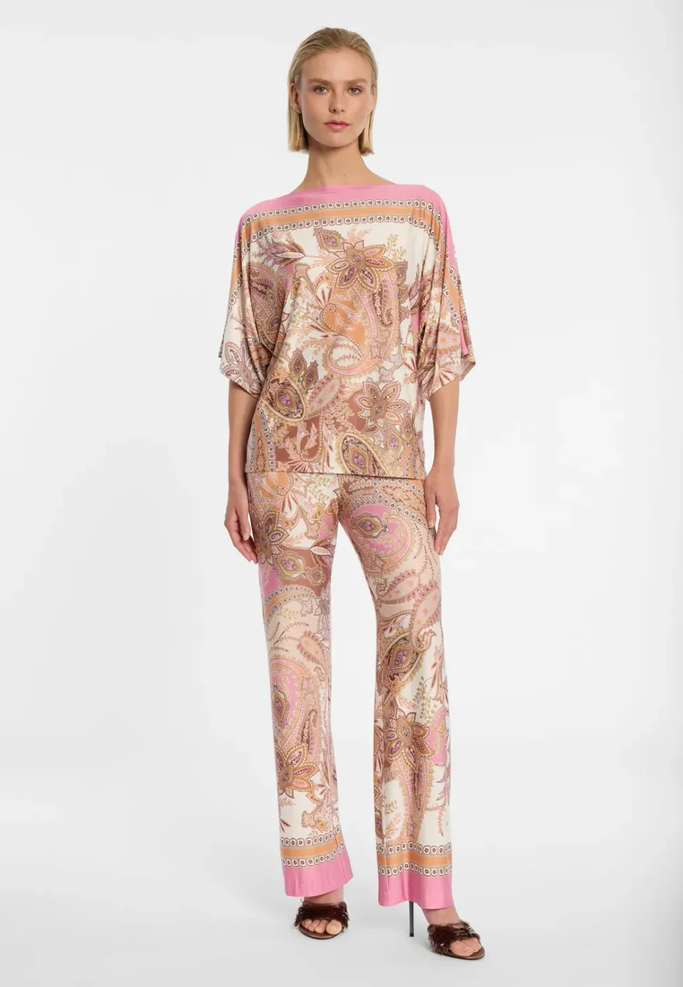 Ana Alcazar Duara Top Paisley Beige Manica Pipistrello