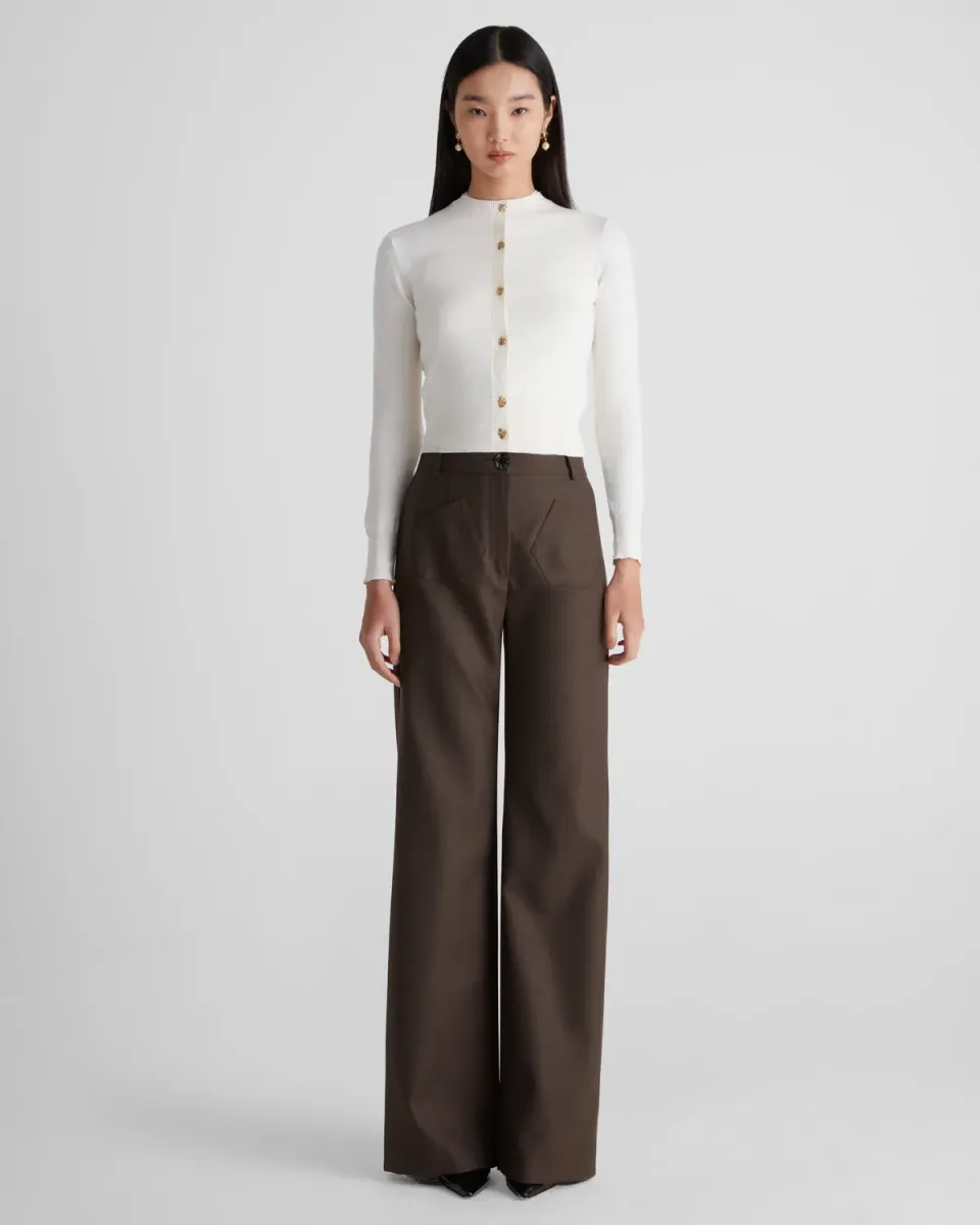 Violante Nessi Francis pantaloni marroni crêpe lana