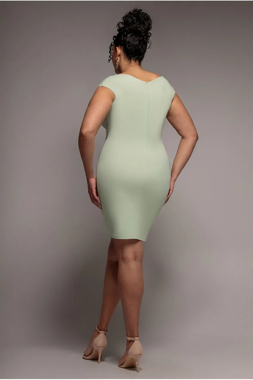Goddiva Plus Bardot DR1092 abito midi verde salvia scuba