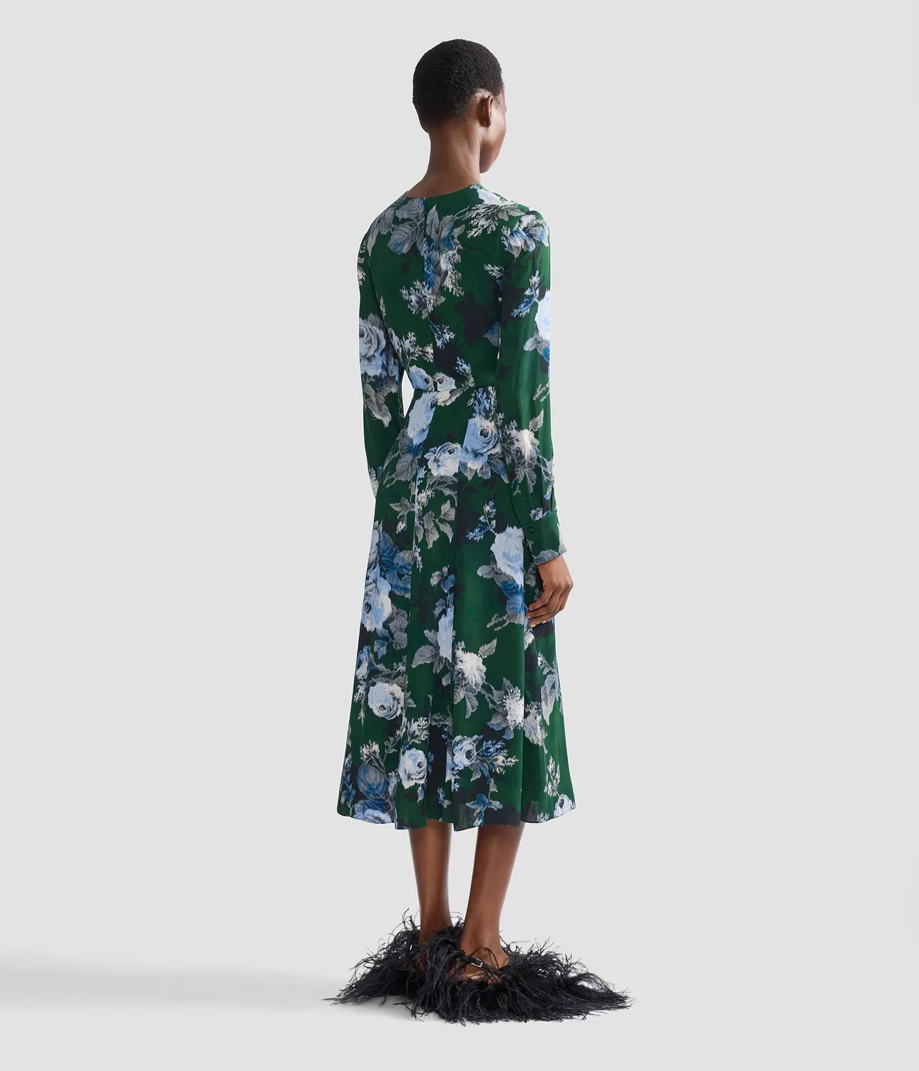 Erdem Floral Crepe Long Sleeve Midi Dress abito floreale