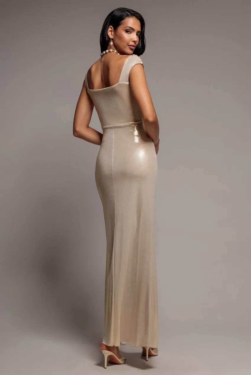 Goddiva DR4865 abito maxi oro 12 corsetto foil
