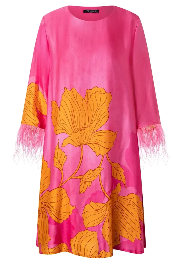Ana Alcazar Pasoly abito satin floreale arancione