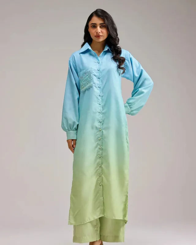Our Dve Saanjh Blush Bloom kurta lino azzurra