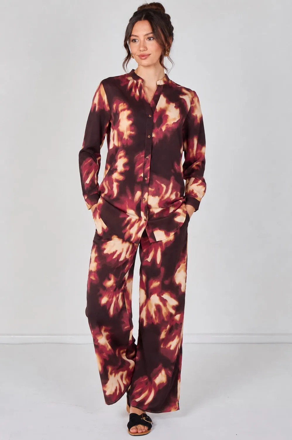 Love Sunshine coordinato camicia pantalone bordeaux fantasia