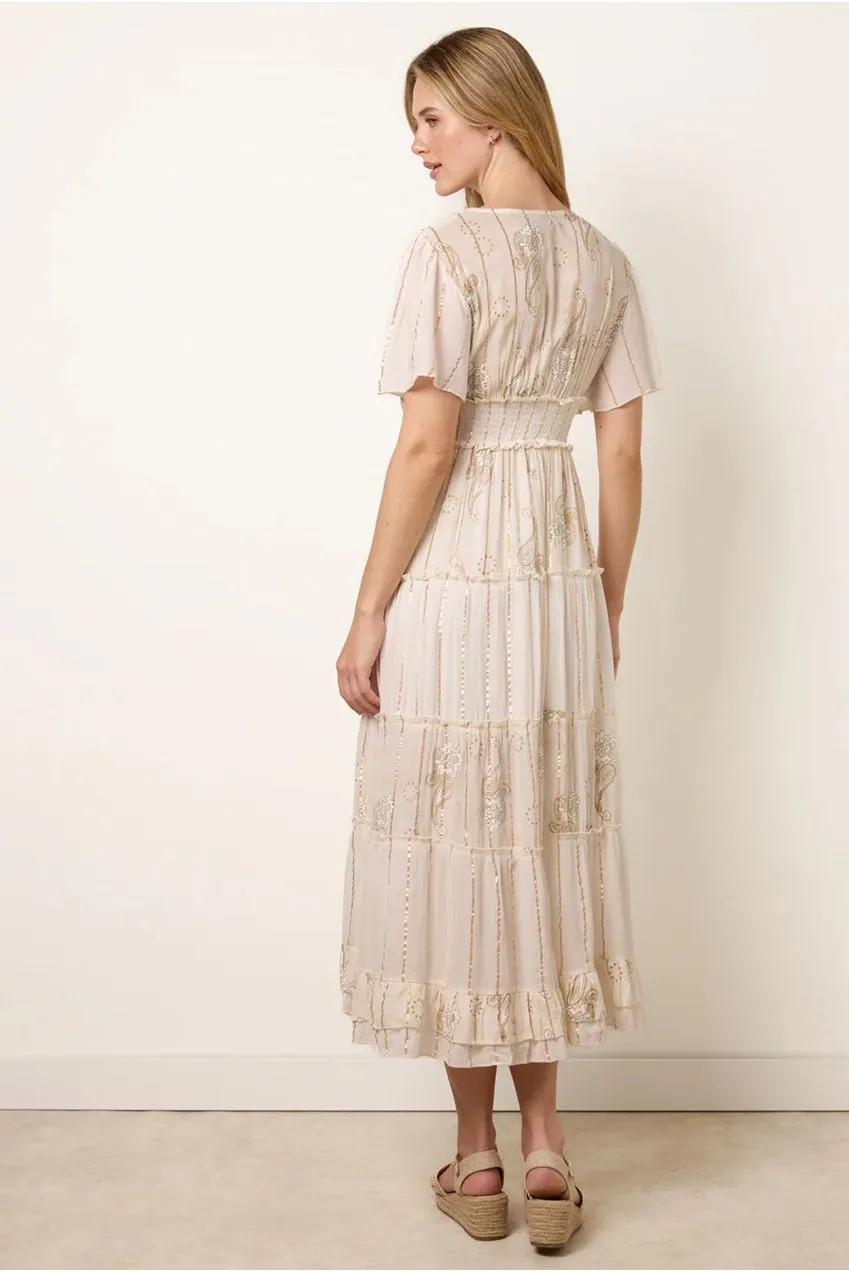 Blue Vanilla Embellished Midi Dress abito beige viscosa