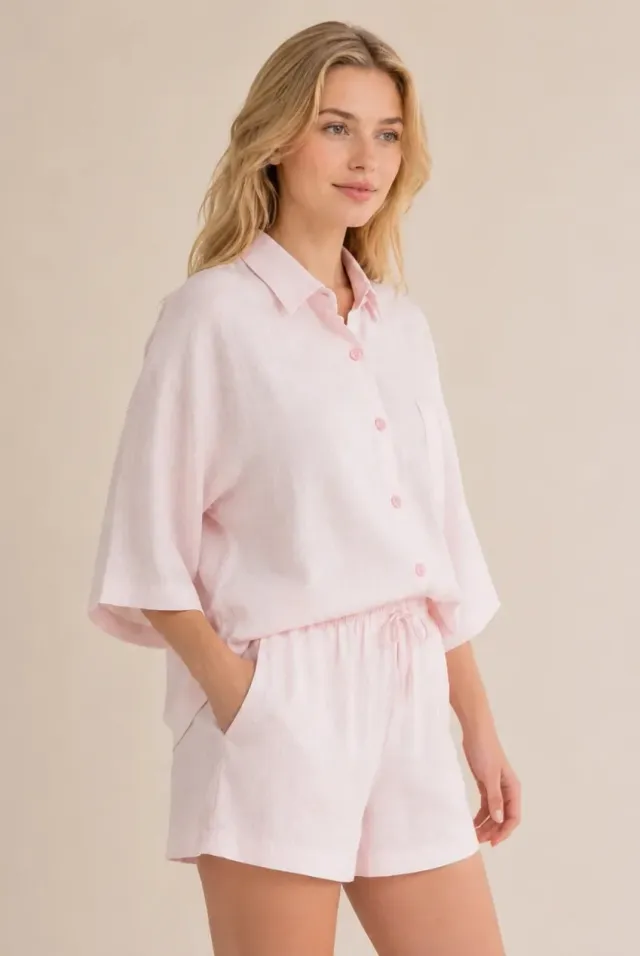 Avinci AV-2925 shorts rosa effetto lino vita elasticizzata